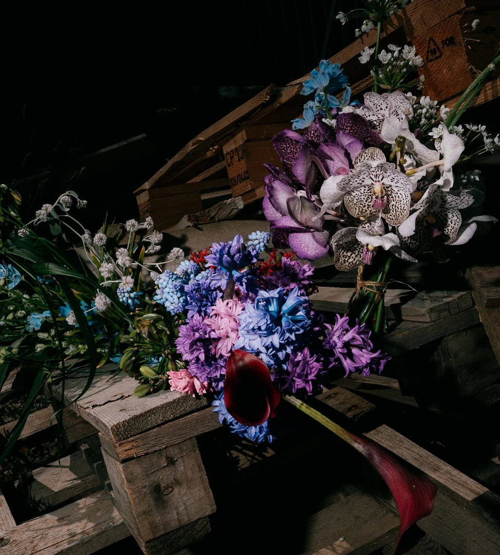 Composition violette et bleue, dans une atmosphère nocturne